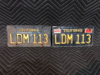 1963 California Yellow On Black License Plate Pair Matching Set Ldm 113