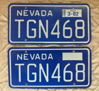 Vintage Pair 1982 March 82 Nevada Nv License Plates Tgn 468