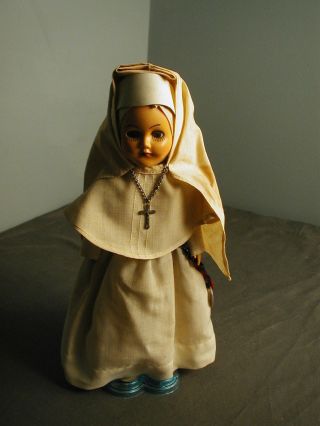 Vintage Nun Doll - Muslin Clothing - Hong Kong - Hard Plastic - 9 Em