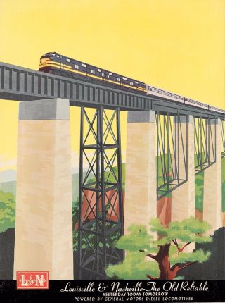 Louisville & Nashville Old Reliable Locomotive Travel Railroad Train Art Poster