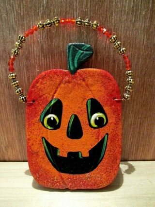 Ooak Hand Painted Halloween Ryta Glitter Ornament Wood Happy Jol Jack