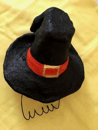 Vintage Halloween Paper Mache Witch Hat Candy Container W/wire Handle