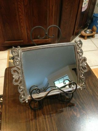 Silver Tone Marcasite Vanity Dresser Mirror Tray With Rhinestones 13 " X 8 &1/2 "