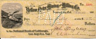Randsburg Ca Yellow Aster Mining & Milling Company Check 1902