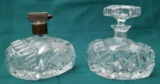 Vintage Czech Leaded Cut Crystal Perfume Bottles,  Set Of 2
