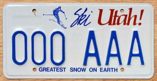 1986 Utah Sample License Plate 000 Aaa