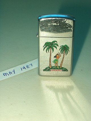 1987 Zippo Slim ' Hawaii ' Cigarette Lighter Dated to May 1987 2