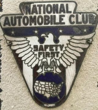 National Automobile Club Safety First Badge License Plate Topper Solid 1930s