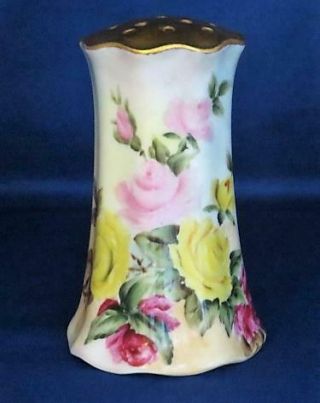 Rs Germany Hat Pin Holder W/ Hand Painted Roses & Heavy Gilded Top
