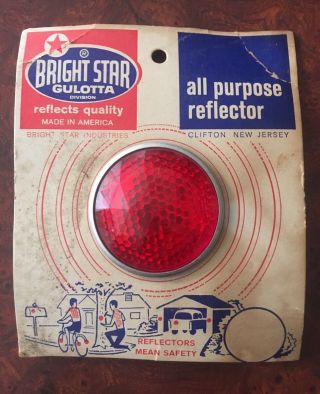 Vintage Bright Star 2” Facted Jewel Bicycle Reflector On Ad Card