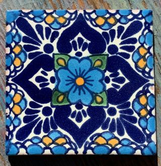 10 Talavera Mexican Pottery 3 " Tile Traditional Classic Poblanco Gold Turquoise