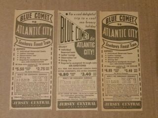 3 1938 Jersey Central Railroad Blue Comet Newspaper Ads