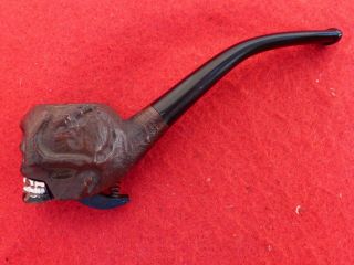 Estate Hand Carved Italy Skull Bowl Opening Mouth Unusual Tobacco Pipe