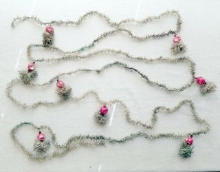 Red Glass Indented Beads & Tinsel Puffs Garland.  Pre - World War I.  Germany.