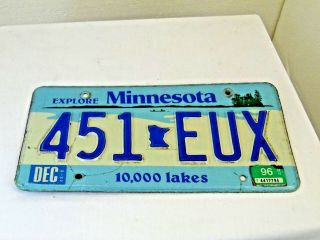 Vintage License Plates Minnesota 1990,  S Blue And White Color 10,  000 Lakes Yd5