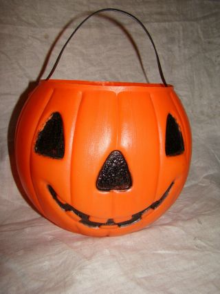 Vtg Halloween Jack - O - Lantern Pumpkin Black Cat Candy Container Trick - Or - Treat