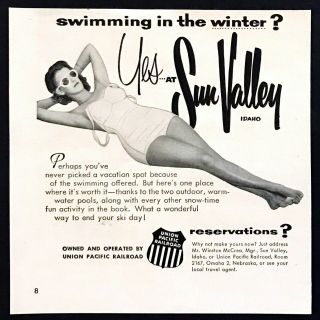 1955 Sun Valley Idaho Woman Swimming In The Winter? Photo Vintage Print Ad