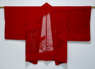 Japanese Kimono Silk Summer Haori / Very Rare / Red / Silk Fabric /462