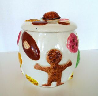 Vintage Cookie Jar Cookies All Over 1963 Inarco E - 1082 Cleveland Walnut Lid