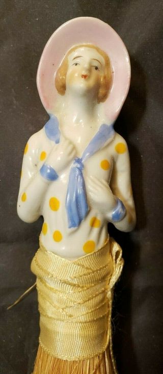 Vintage Porcelain Half Doll Vanity Whisk Brush Broom Doll - Japan