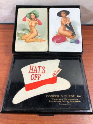 Rare Vintage 1940’s Hats Off By Elvgren Two Decks Of Pinup Girl Playing Cards