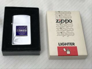 Vintage 1983 Zippo Slim Lighter With Volvo Emblem & Box In Cond.