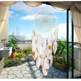 30  Large Dream Catcher White & Gold Feathers Wall Home Office Hanging Ornament