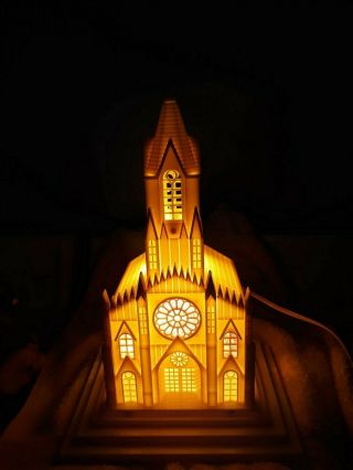 Vintage Raylite Electric Light Up Cathedral Church Building W/ Color Windows 13 "