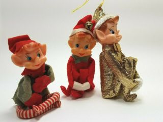 Vintage 3 Christmas Elf Elves Pixie Knee Huggers Japan Gold Metalic Red Green