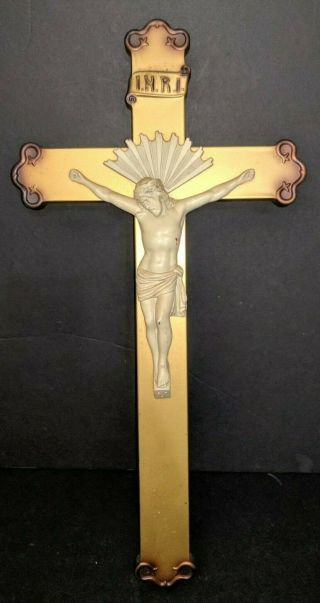 Vintage Large 23 Inch J P Foley Co.  Galesburg Ill Metal Cross Crucifix Jesus
