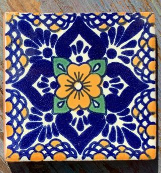 10 Talavera Mexican Pottery 3 " Tile Traditional Classic Poblanco Yellow Cobalt