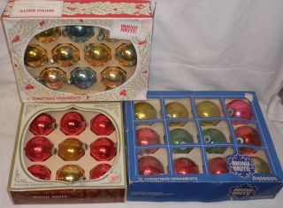 Vintage Shiny Brite Mercury Glass Christmas Ornaments 3 Boxes Of - Pink - Red - Gold