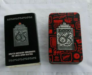 Vintage Zippo 65 Cigarette Lighter & Box Tin Case 65th Anniversary Limited Ed.