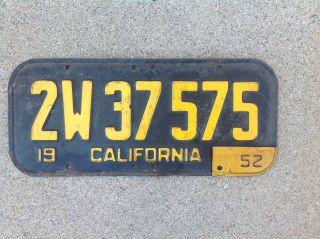 1951 California License Plate With 1952 Tag / Tab