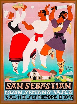 1955 San Sebastian Spain Vintage Spanish Travel Advertisement Poster Print