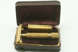 Vintage Gillette Safety Razor - - Gold Aristocrat With Case And Blade Holder