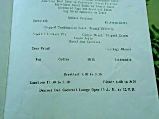 1947 French Lick Springs Hotel Restaurant Luncheon Menu that is in good shape NR 6