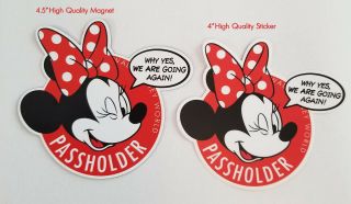 4 " Magnet/sticker Wdw Passholder Combo Featuring Minnie Mouse Fan - Art Disney