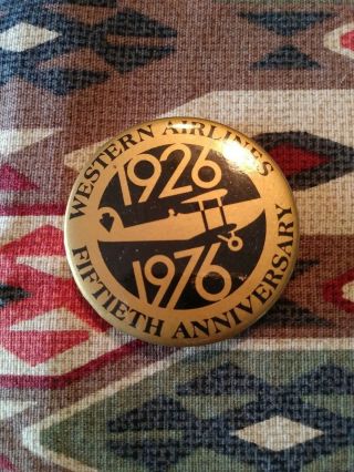1976 Western Airlines Fiftieth 50th Anniversary Pinback Button