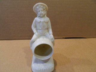 RARE Porcelain Match Holder Little Boy Seated on Barrel Antique 2