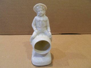 RARE Porcelain Match Holder Little Boy Seated on Barrel Antique 3