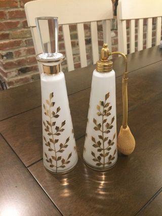 Vintage 1940’s Perfume Bottle Set With Glass Stopper And Atomizer