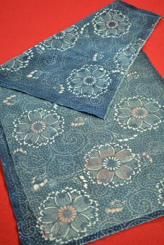 Zy33/40 Vintage Japanese Fabric Cotton Antique Boro Indigo Blue Katazome 26.  4 "