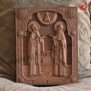 10 " St Peter & St Fevronia (3) 3d Icon Orthodox Wooden Carved Icon.  Russian