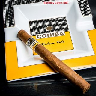 Cohiba Ashtray Classic Yellow & White Square Ceramic Cigar Ashtray Holds 2 Cigar