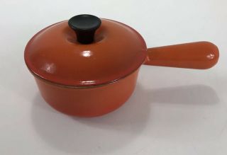 Near Vintage Le Creuset 14 Flame Orange/red Cast Iron Saucepan With Lid