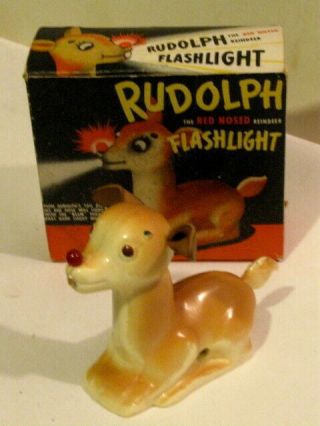 Vintage Flashlight Toy Rudolph The Red Nosed Reindeer Woriginal Box C.  1939