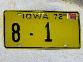 1972 Boone County Iowa Automobile License Plate Extreme Low Number