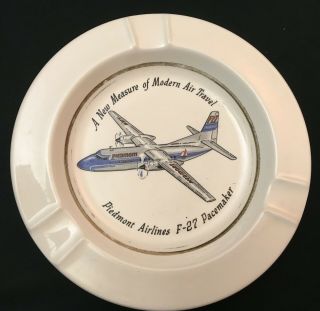 Piedmont Airlines Ashtray - F27 Pacemaker 7 In Round (- 1960s Vintage)