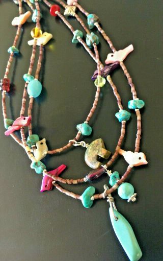 Turquoise Gemstone Fetish Necklace Native American Jewelry Zuni Birds 3 Strands